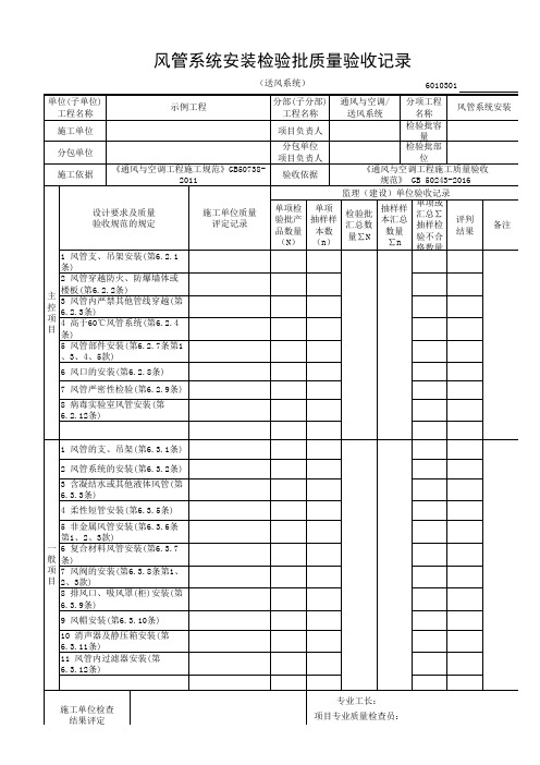 风管系统安装检验批质量验收记录(送风系统)