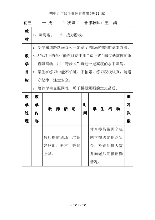 初中九年级全套体育教案(共36课)