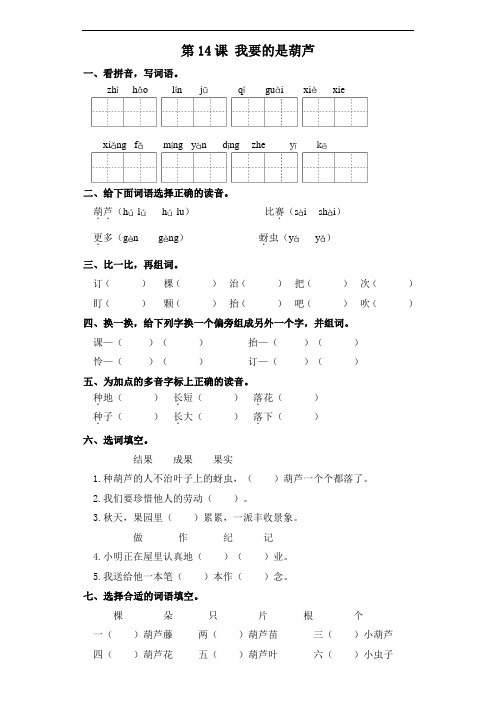 二年级上册语文一课一练-第14课 我要的是葫芦 部编版(含答案)