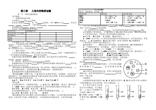 济南版七年级生物下 第三单元 第三章  第一节 物质运输的载体