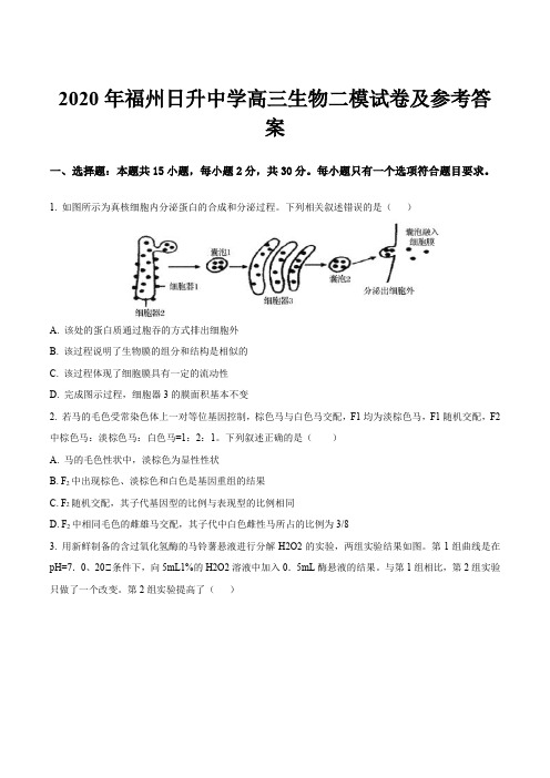 2020年福州日升中学高三生物二模试卷及参考答案