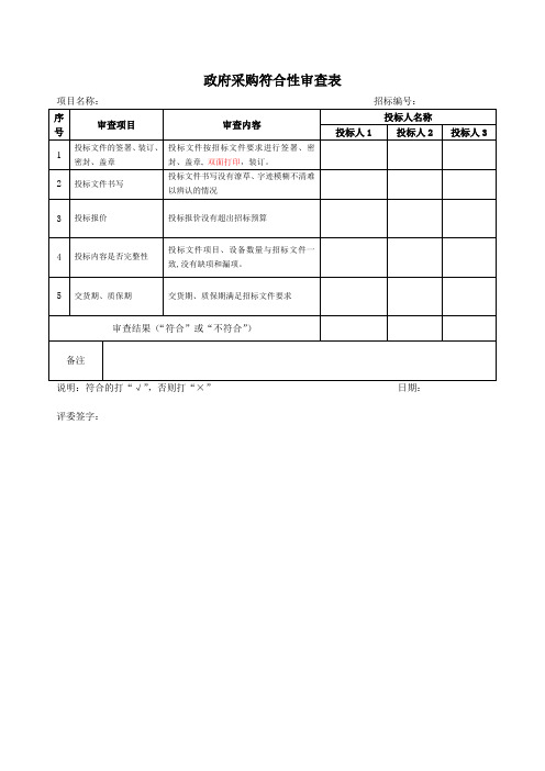 政府采购符合性审查表