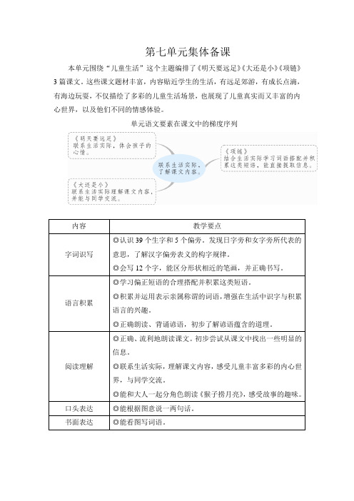 一年级语文第七单元集体备课