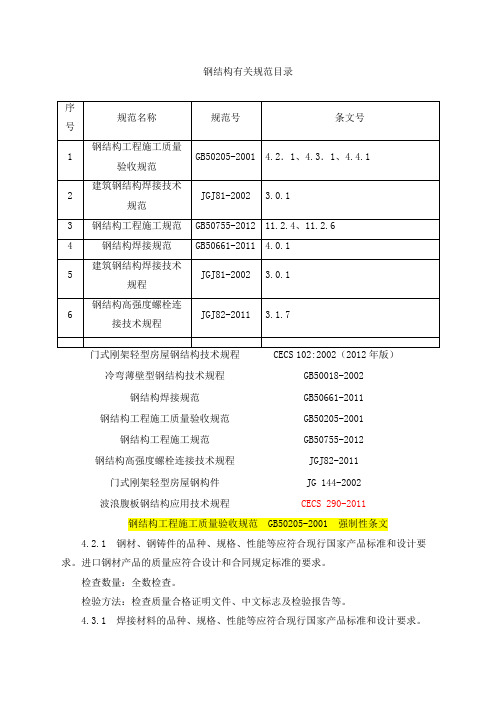 钢结构施工有关验收规范强制性条文汇总