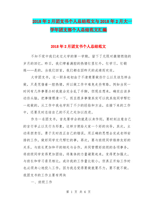2018年2月团支书个人总结范文与2018年2月大一学年团支部个人总结范文汇编.doc