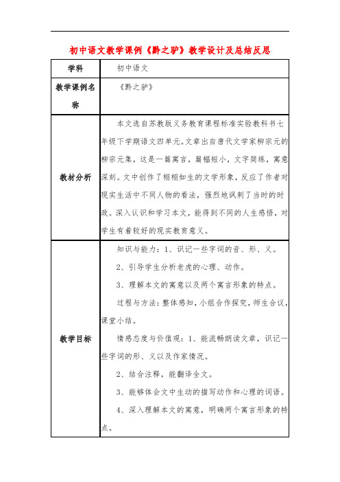 初中语文教学课例《黔之驴》教学设计及总结反思