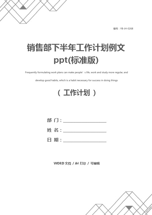 销售部下半年工作计划例文ppt(标准版)