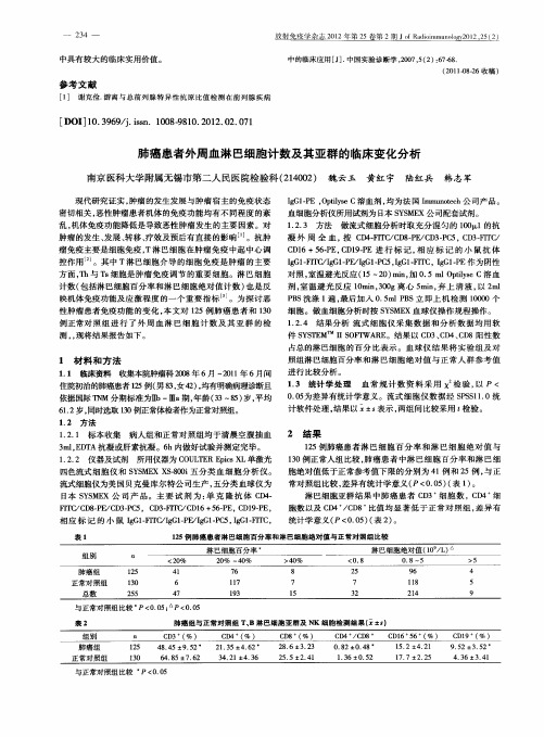 肺癌患者外周血淋巴细胞计数及其亚群的临床变化分析