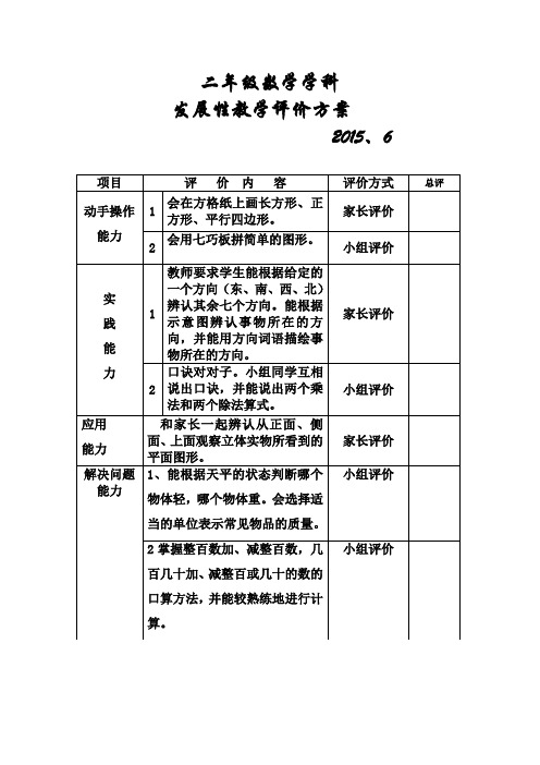 二下数学评价方案