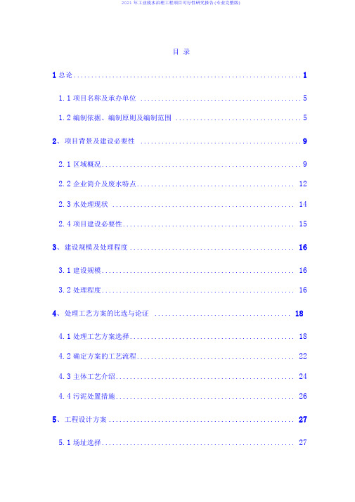 2021年工业废水治理工程项目可行性研究报告(专业完整版)