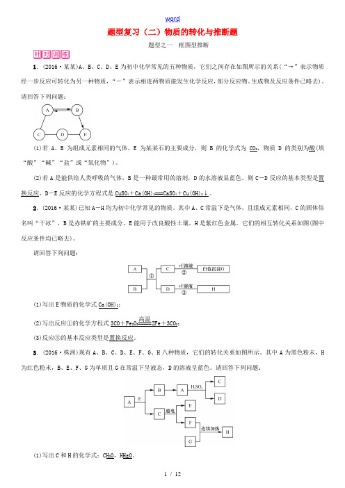 (湖北专用)中考化学总复习 题型复习(二)物质的转化与推断题试题-人教版初中九年级全册化学试题