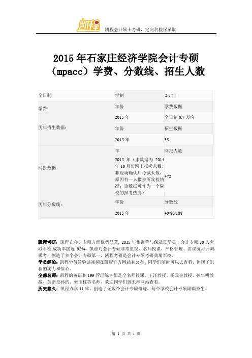 2015年石家庄经济学院会计专硕(mpacc)学费、分数线、招生人数