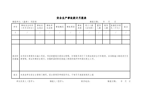 安全生产事故统计月报表