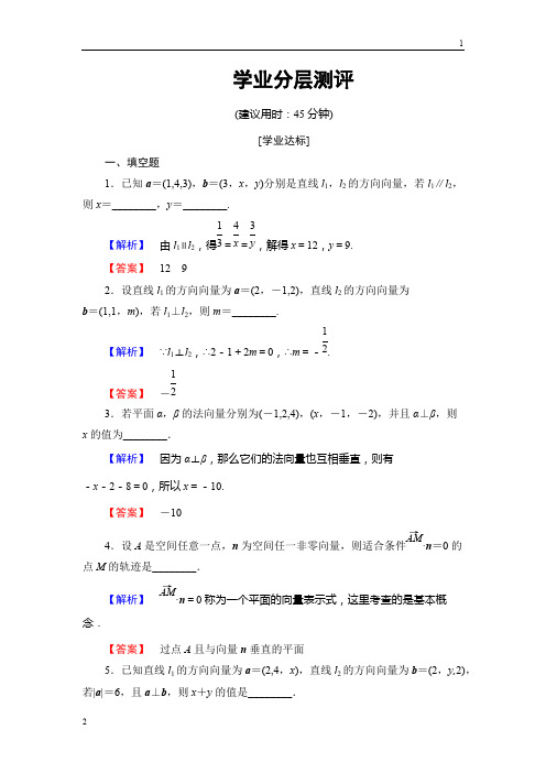 2018-2019学年高二数学苏教版选修2-1学业分层测评3.2.1 直线的方向向量与平面的法向量 