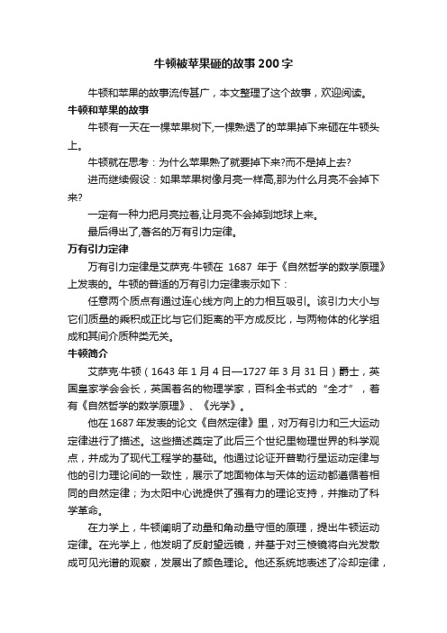 牛顿被苹果砸的故事200字