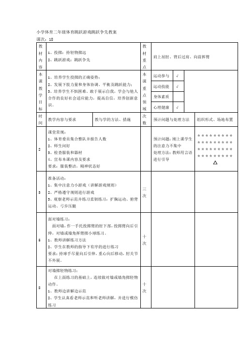 小学体育二年级体育跳跃游戏跳跃争先教案