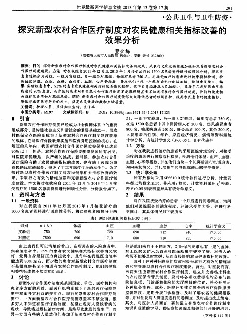 探究新型农村合作医疗制度对农民健康相关指标改善的效果分析