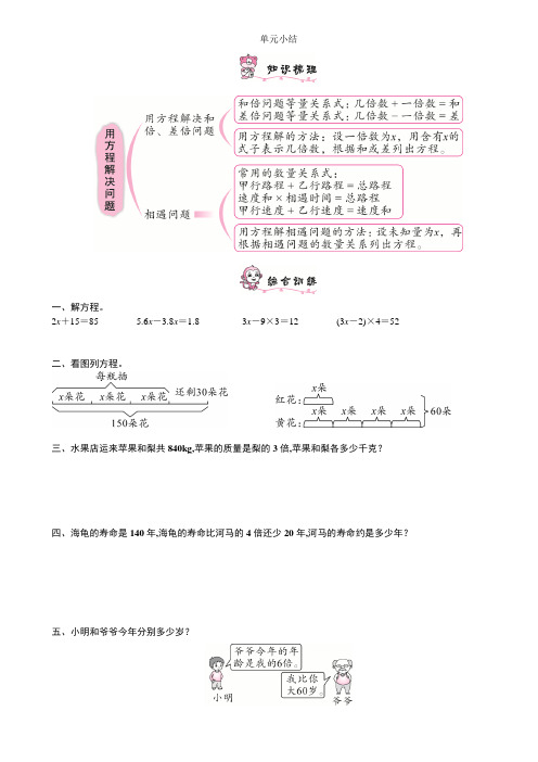 北师大版 数学五年级下册 七 用方程解决问题 同步练习 单元小结