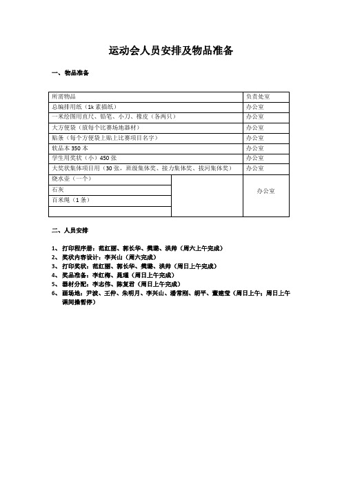 运动会人员及材料准备