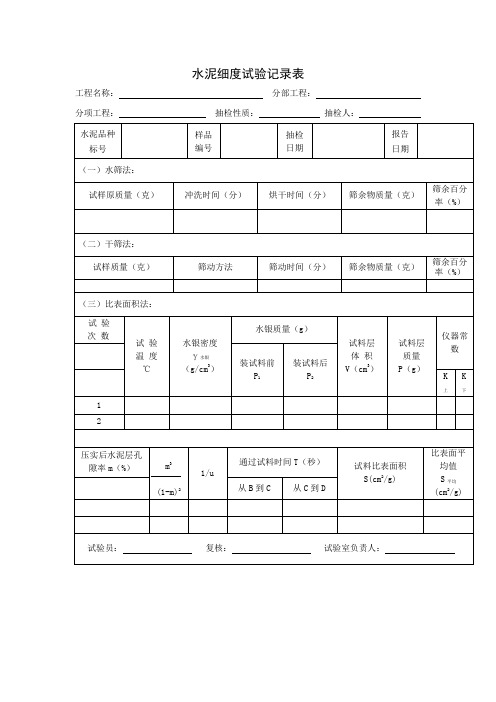 水泥细度试验记录表