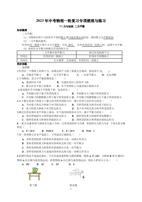 2023年中考物理一轮复习专项梳理与练习--二力平衡