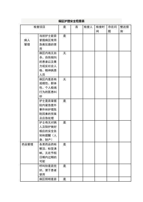 病区护理安全检查表2