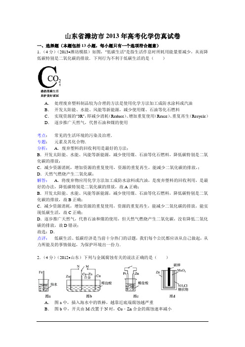 山东潍坊2013高考仿真-化学(解析版).