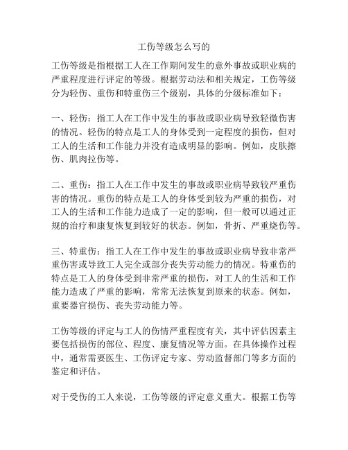 工伤等级怎么写的