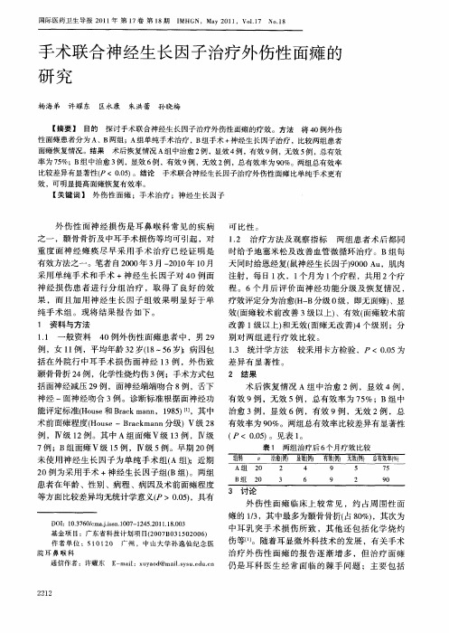 手术联合神经生长因子治疗外伤性面瘫的研究