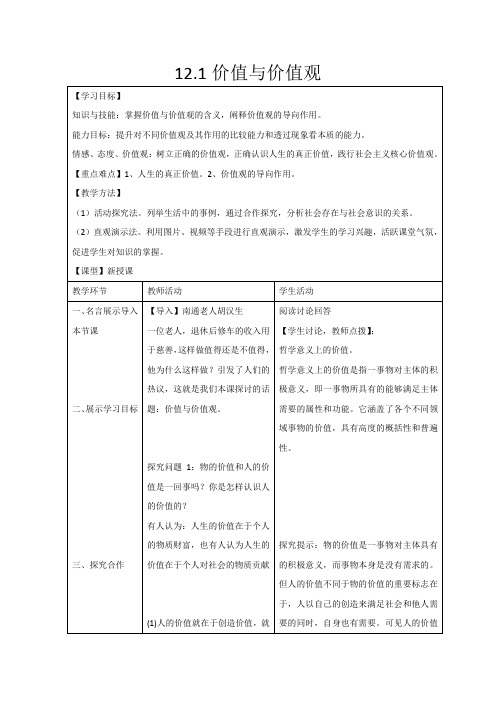 [高三政治]人教A版价值与价值观导学案.doc