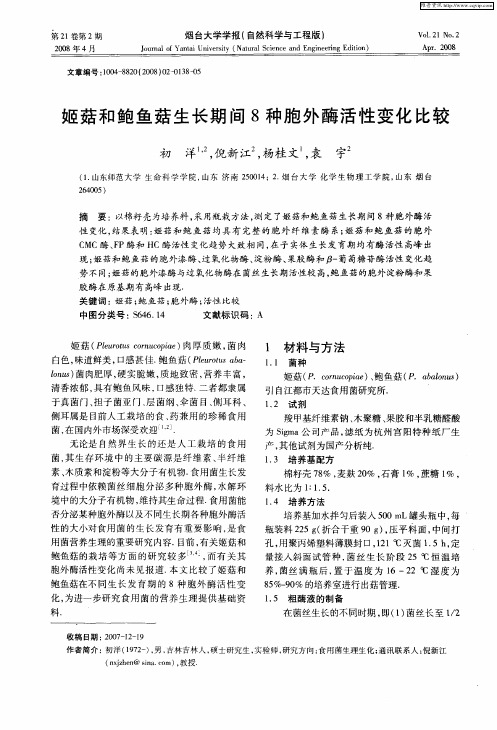 姬菇和鲍鱼菇生长期间8种胞外酶活性变化比较