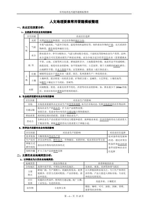 人文地理要素常用答题模板整理