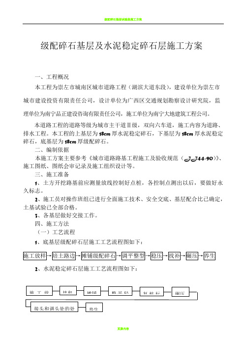 级配碎石基层及水泥稳定碎石层施工方案(路拌法)