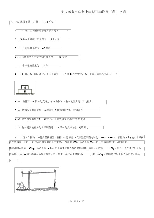 新人教版九年级上学期开学物理试卷C卷