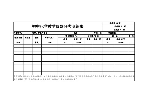 2018年初中化学新配教学设备分类明细账