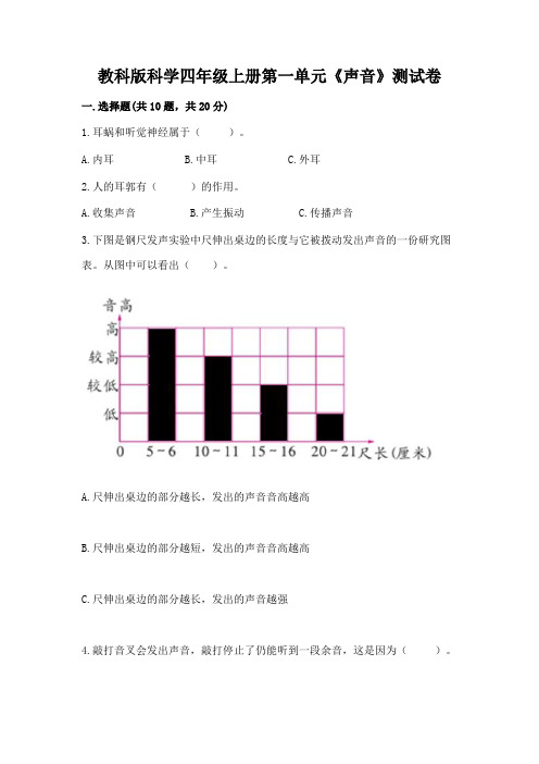 教科版科学四年级上册第一单元《声音》测试卷(历年真题)