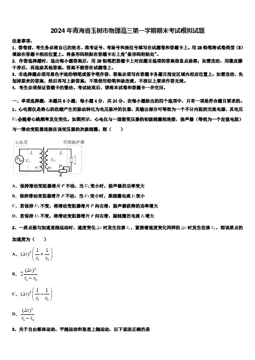 2024年青海省玉树市物理高三第一学期期末考试模拟试题含解析