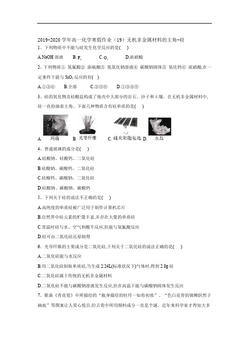 2019-2020学年高一化学寒假作业(19)无机非金属材料的主角-硅含解析