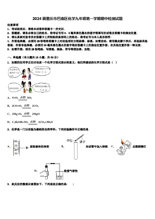 2024届重庆市巴南区化学九年级第一学期期中检测试题含解析