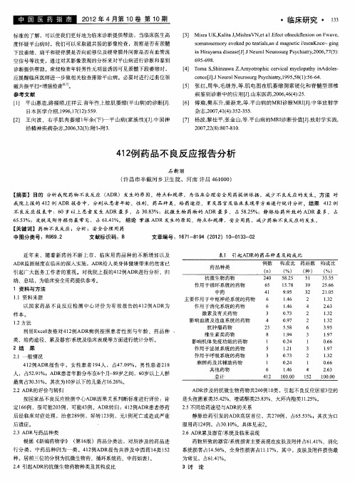 412例药品不良反应报告分析