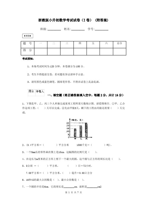 浙教版小升初数学考试试卷(I卷) (附答案)