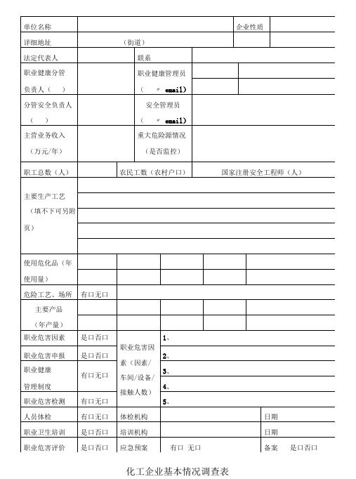 化工企业基本情况调查表