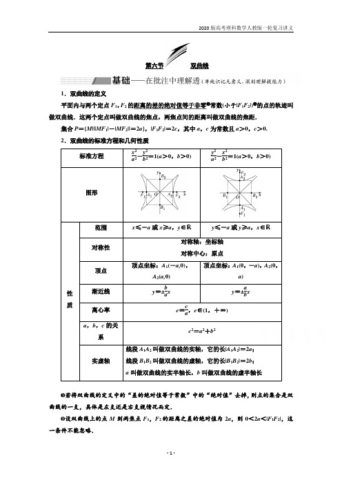 2020届高考理科数学一轮复习第9章 第6节 双曲线含答案