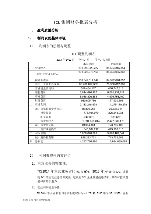 TCL集团财务报表分析