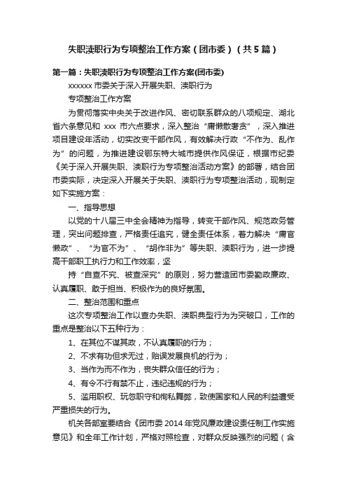 失职渎职行为专项整治工作方案（团市委）（共5篇）