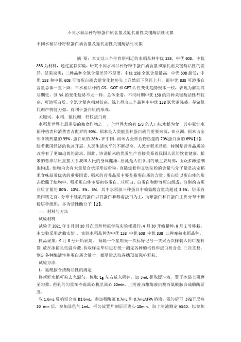 不同水稻品种籽粒蛋白质含量及氮代谢性关键酶活性比较 