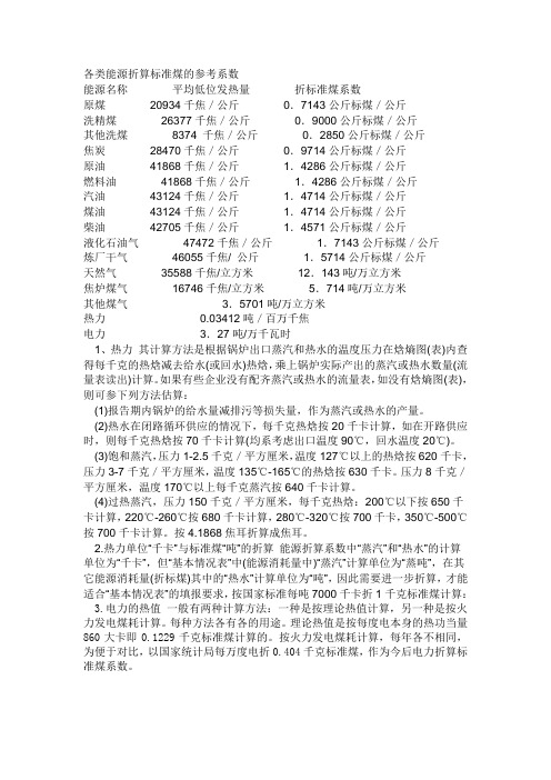 各种能源与标煤的换算表