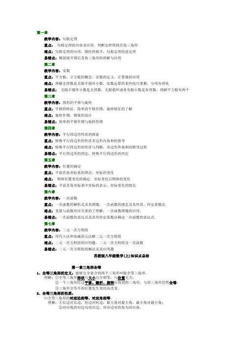 苏教版八年级数学全册知识点汇总