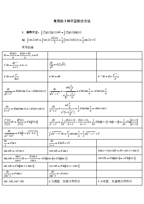 基本的3种不定积分方法