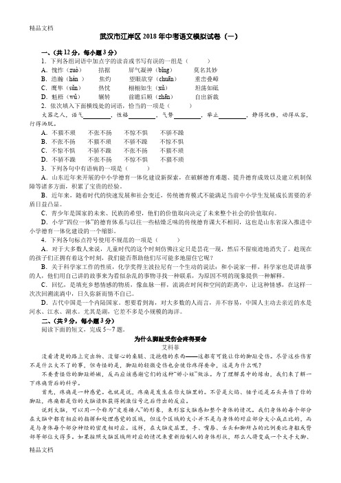 最新湖北省武汉市江岸区中考语文模拟试卷(一)